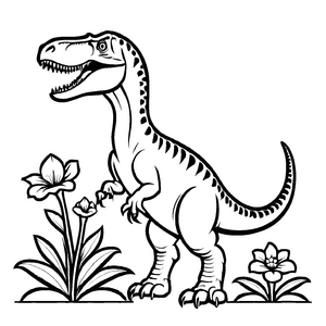Wunderbarer Allosaurus mit zarten Blumen Malvorlage für fantasievolle Entdecker