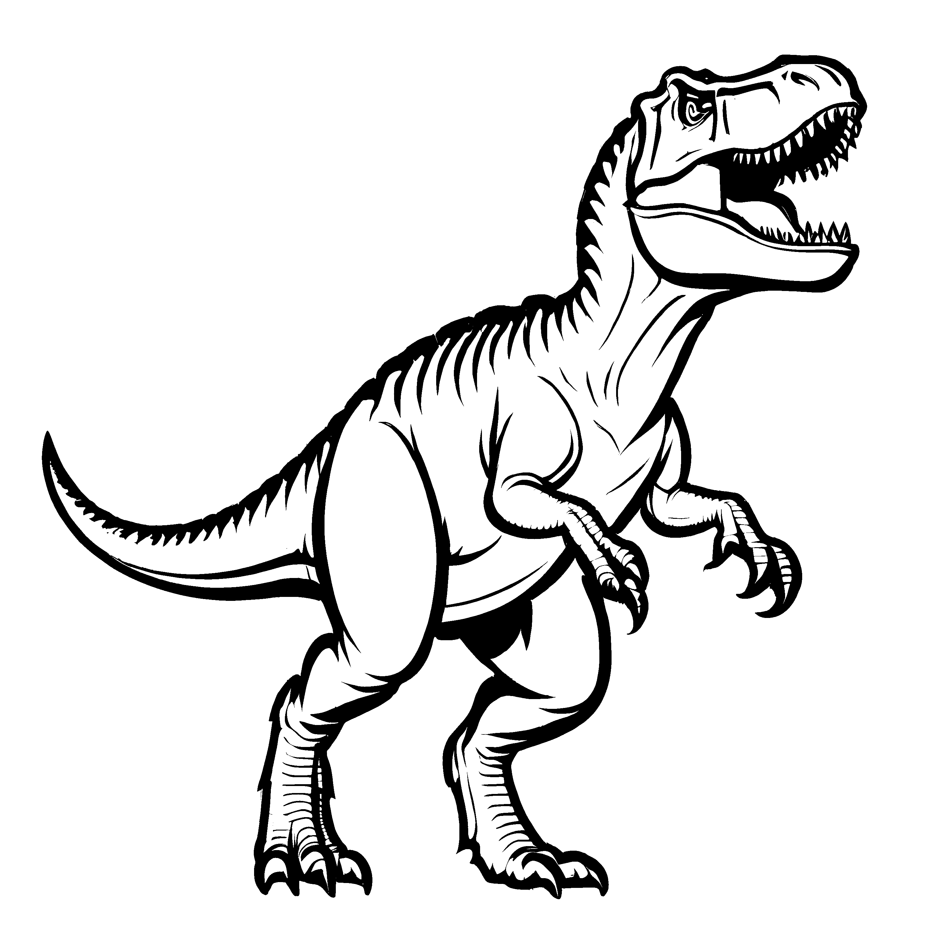 Schrecklicher Tyrannosaurus Rex mit offenem Maul Malvorlage für abenteuerlustige Dino-Jäger