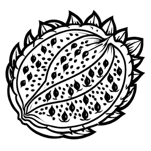 Fantasievolle Drachenfrucht mit glänzendem Schmuck Ausmalbild für kleine Malfreunde