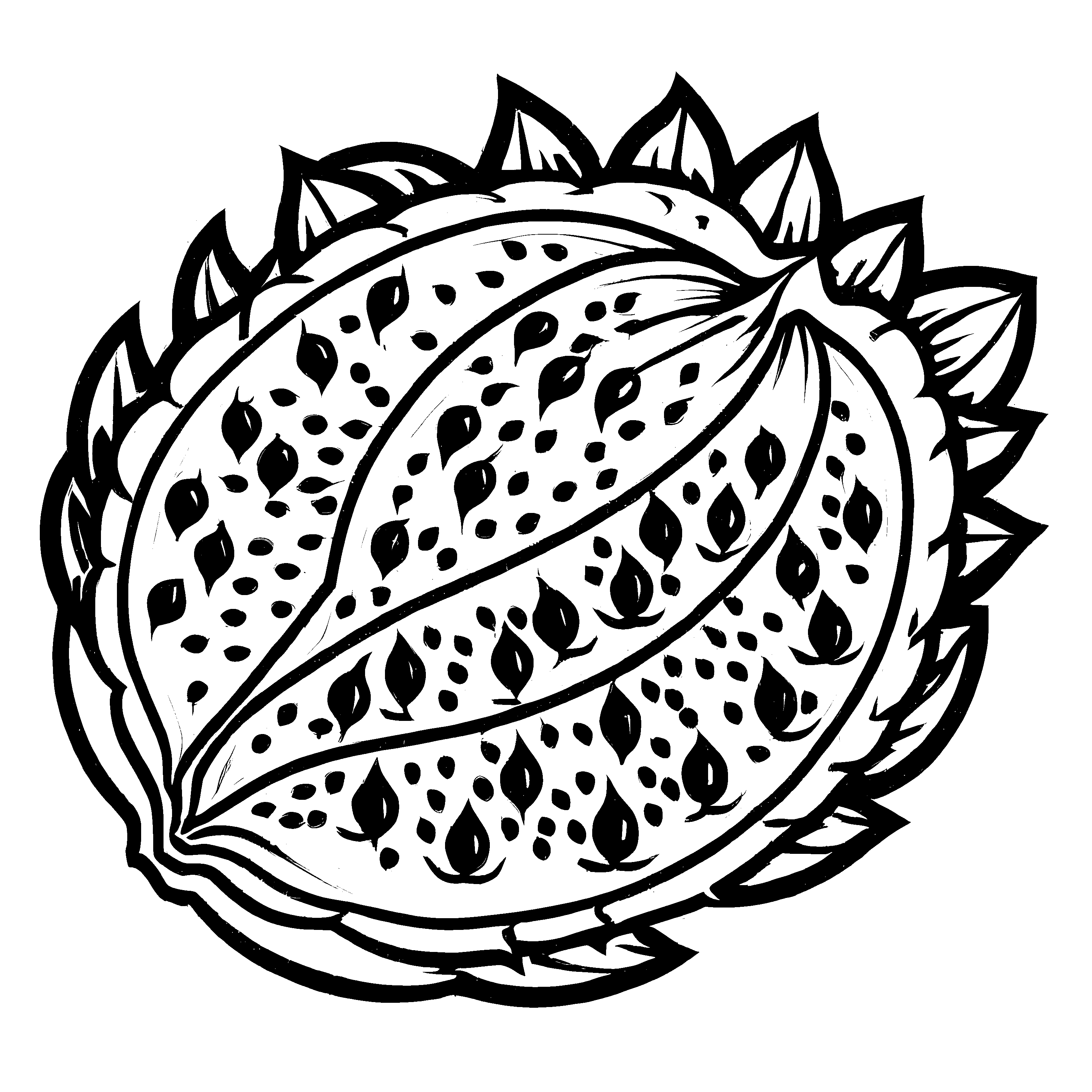 Fantasievolle Drachenfrucht mit glänzendem Schmuck Ausmalbild für kleine Malfreunde
