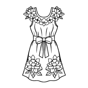 Bezauberndes Blumenkleid mit großer Schleife Malvorlage für kleine Fashionista-Zauberer