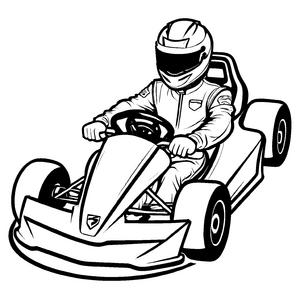Aufregendes Go-Kart mit tatkräftigem Fahrer auf rasanten Kurven Ausmalvorlage für flinke Geschwindigkeitschampions