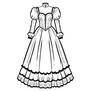 Klassisches Hochzeitskleid mit zarten Spitzenverzierungen Ausmalbild für modebewusste Traumweber
