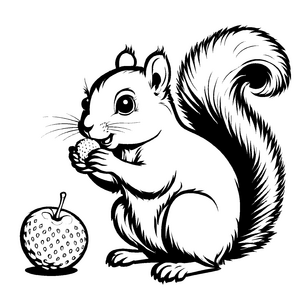 Verspieltes Eichhörnchen mit köstlichem Apfel Malvorlage für kleine Gourmet-Entdecker