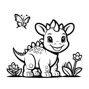 Verträumter Styracosaurus mit zauberhaften Blumen Ausmalmotiv für kleine Naturforscher