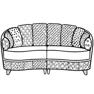Stilvolles Retro-Sofa mit bunten Mustern Malvorlage für kreative Wohnungsgestalter