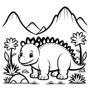 Faszinierender Stegosaurus unter exotischen Palmen Malvorlage für kleine Dino-Entdecker