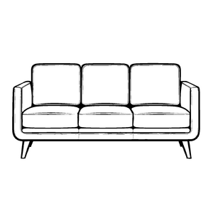 Modernes Retro-Sofa mit minimalistischem Design Ausmalbild für fantasievolle Wohnraumgestalter