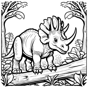 Faszinierender Triceratops auf geheimnisvollem Baumstamm Ausmalbild für neugierige Dino-Entdecker