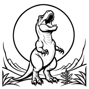 Furchtloser Tyrannosaurus Rex unter dem Mond Ausmalbild für kleine Dino-Entdecker