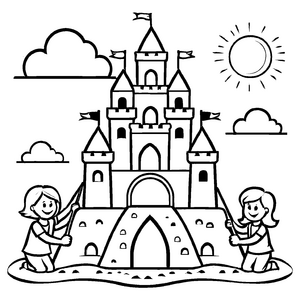 Fantasievolles Sandburgen-Malbild für Kinder