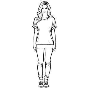 Modisches Damen-T-Shirt in lässigem Look Ausmalvorlage für trendbewusste Stilpiraten
