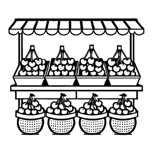 Lebendige Obststände mit saftigen Äpfeln Ausmalbild für fantasievolle Marktbesucher