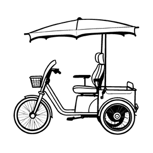 Lustiges Trike mit schickem Regenschirm Malvorlage für fantasievolle Fahrradfahrer