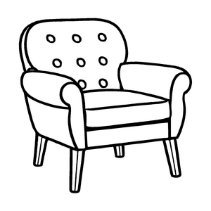 Verspielter Sessel mit fröhlichen Punkten Ausmalvorlage für kleine Kreativlinge