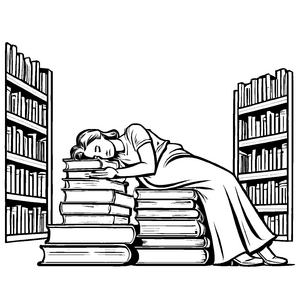 Entspannte Leserin auf einem Bücherstapel Ausmalbild für fantasievolle Wissensschmiede