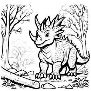 Furchtloser Styracosaurus zwischen knorrigen Ästen Ausmalbild für kühne Entdecker