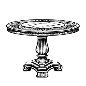 Prunkvoller runder Tisch mit griechischem Designschild Ausmalbild für kreative Denker und kleine Raumgestalter