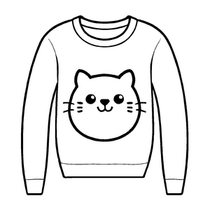 Verspielter Damen-Pullover mit lächelndem Katzenkopf Ausmalbild für neugierige Modezauberer