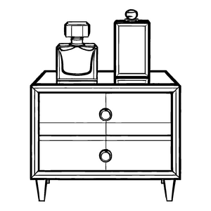 Nostalgischer Nachttisch mit Parfümflasche und Spiegel Ausmalvorlage für kleine Stil-Entdecker