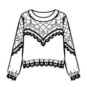 Verführerischer Damen-Pullover mit romantischem Spitzenmuster Ausmalbild für charmante Kreativlinge