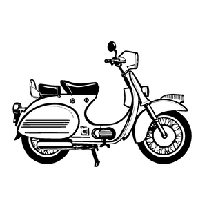 Schickes Moped mit sportlichem Fahrer und leuchtendem Stern Malvorlage für neugierige Straßenentdecker auf zwei Rädern