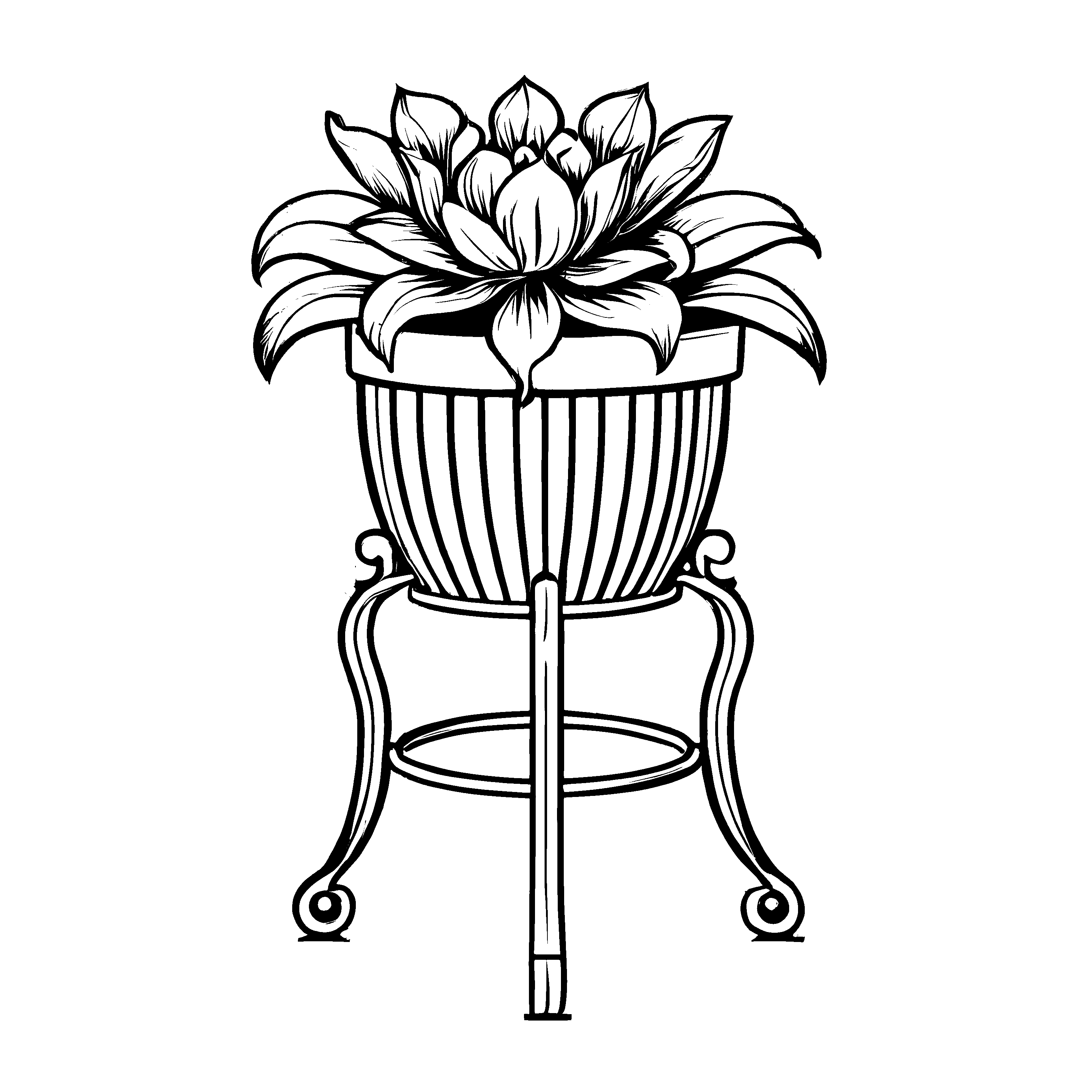 Detailreiche Blumenkübel-Ausmalvorlage für kleine Künstler