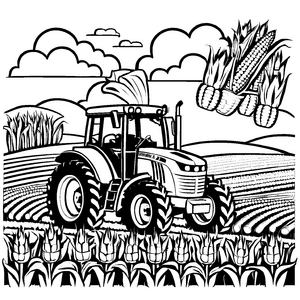 Traktor in einem goldenen Maisfeld Malvorlage für abenteuerlustige Landwirte