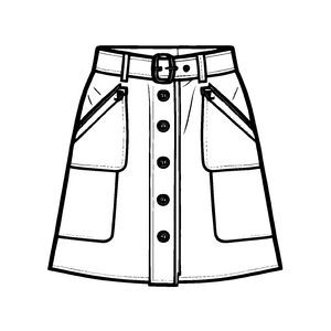 Bezaubernder Faltenrock mit stylischem Knopfdesign Ausmalvorlage für kreative Fashionhelden