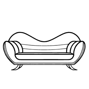 Gemütliches Designer-Sofa mit geschwungenen Formen Ausmalvorlage für neugierige Raumträumer und kleine Kreativkünstler