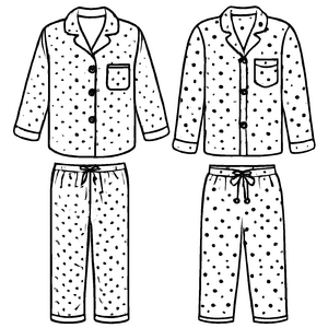Schickes Damen-Pyjama mit fröhlichem Punkten-Muster Ausmalbild für kreative Nachtgeister