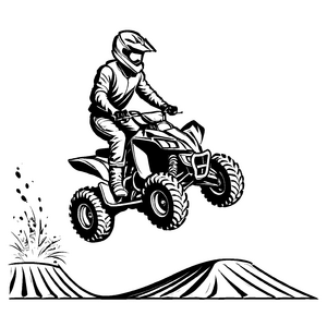 Kühnes Quad bei aufregendem Stunt über Hügel Ausmalbild für mutige Abenteuerhelden