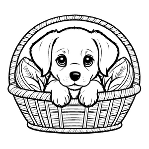 Kindgerechtes Hundekörbchen-Ausmalbild für kleine Künstler