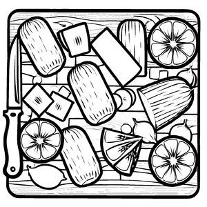 Origineller Daikon-Rettich auf rustikalem Schneidebrett Ausmalvorlage für hungrige kleine Künstler