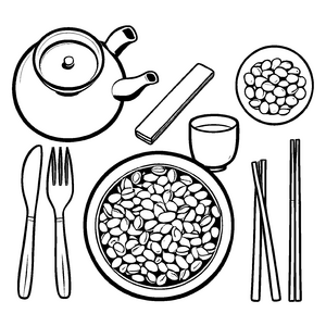 Das spritzige Edamame mit bunten Utensilien Ausmalvorlage für eifrige Küchenabenteurer