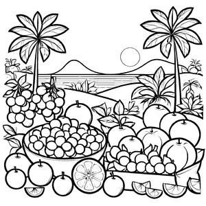 Fruchtige Orangen in bunter Obstschale Malvorlage für fantasievolle Naschkatzen