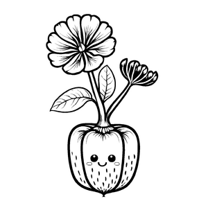 Lustiger Daikon-Rettich mit fröhlichen Blumen Malvorlage für fantasievolle Gartenfreunde