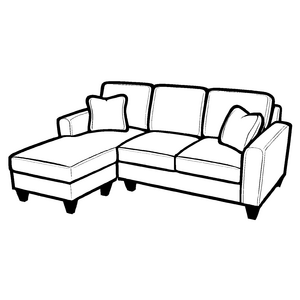 Modernes zwei-sitziges Designer-Sofa mit Kissen Ausmalbild für kleine Einrichtungszauberer
