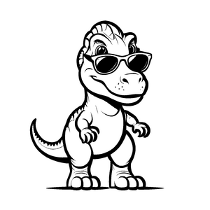 Cooler Tyrannosaurus Rex mit Sonnenbrille Ausmalbild für abenteuerlustige Drachenzähmer