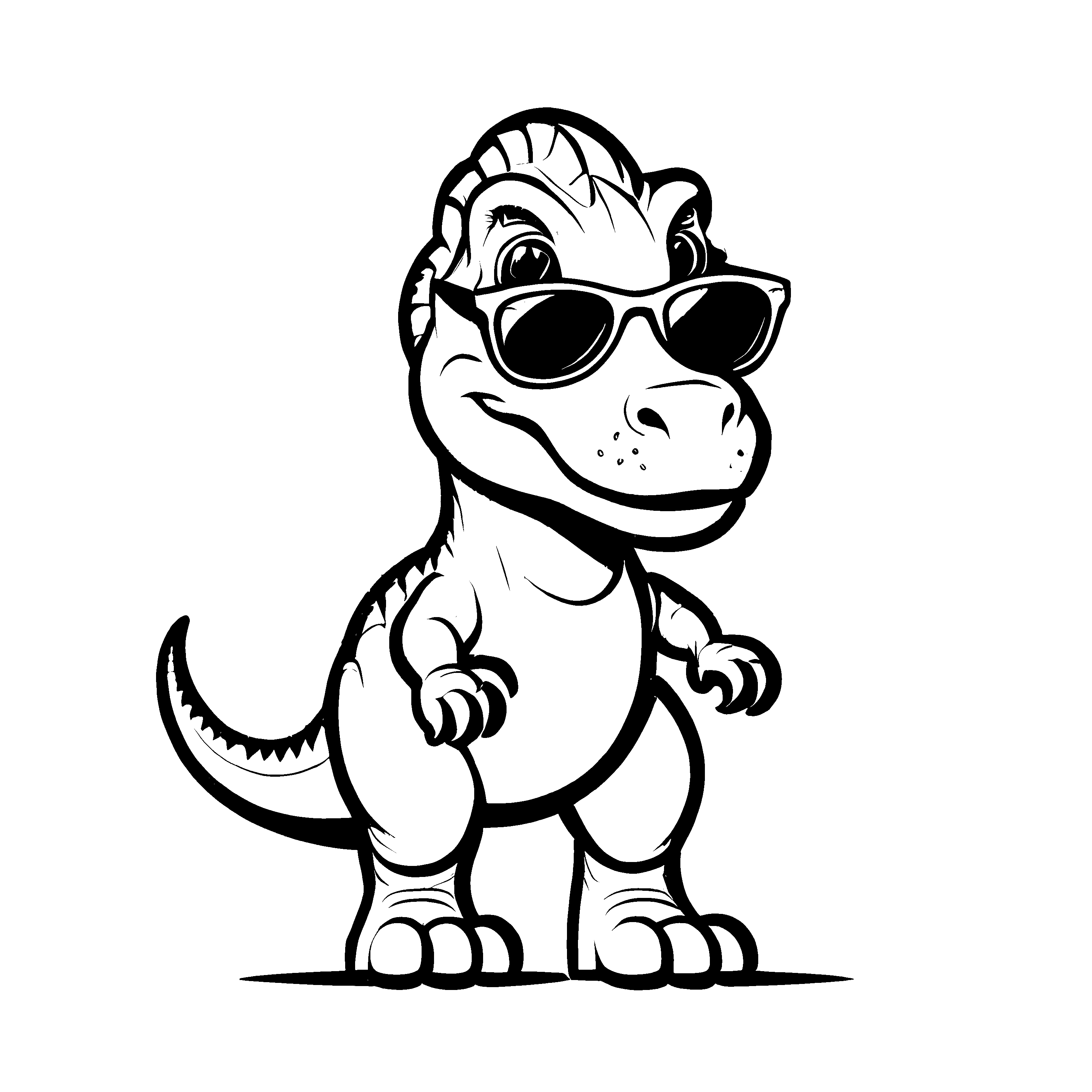 Cooler Tyrannosaurus Rex mit Sonnenbrille Ausmalbild für abenteuerlustige Drachenzähmer