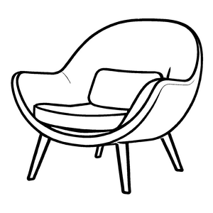 Einladender Loungesessel mit runder Sitzfläche Ausmalbild für kleine Wohnraumträumer