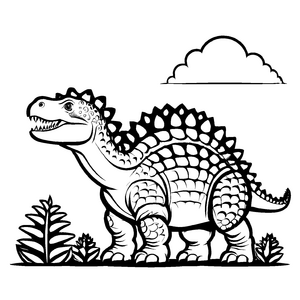 Niedlicher Ankylosaurus umgeben von stacheligen Pflanzen Ausmalvorlage für neugierige Entdecker*innen