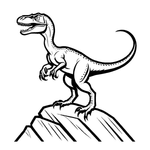 Faszinierender Velociraptor auf felsiger Anhöhe Ausmalbild für kleine Urzeitforscher