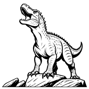 Junger Carnotaurus auf beeindruckendem Felsen Ausmalbild für mutige Dino-Entdecker