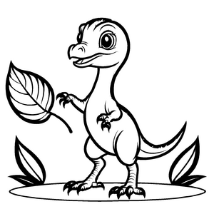 Faszinierender Deinonychus mit grünem Blatt-Ausmalvorlage für kleine Naturforscher