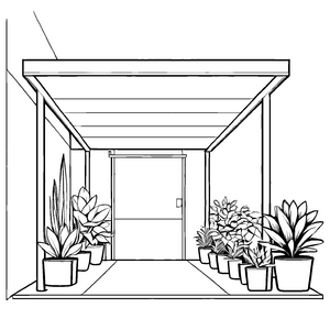 Einladender Carport mit blühenden Pflanzen Malvorlage für fantasievolle Gartenkünstler