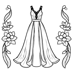 Prunkvolles Hochzeitskleid mit kunstvollen Blütenverzierungen Malvorlage für fantasievolle Modeschöpfer