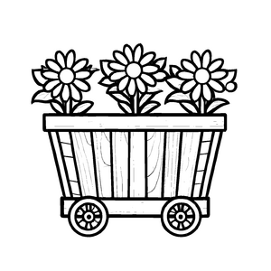 Märchenhaftes Blumenkübel-Ausmalbild für bunte Malfreude
