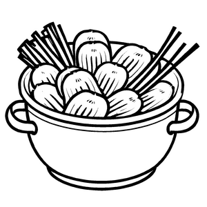 Bunter Daikon-Rettich mit exotischen Früchten Ausmalvorlage für kleine Gourmet-Künstler
