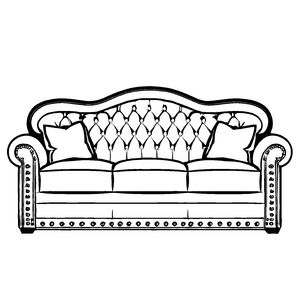 Fantasievolle Couch im nostalgischen Design Ausmalbild für junge Kreativdenker